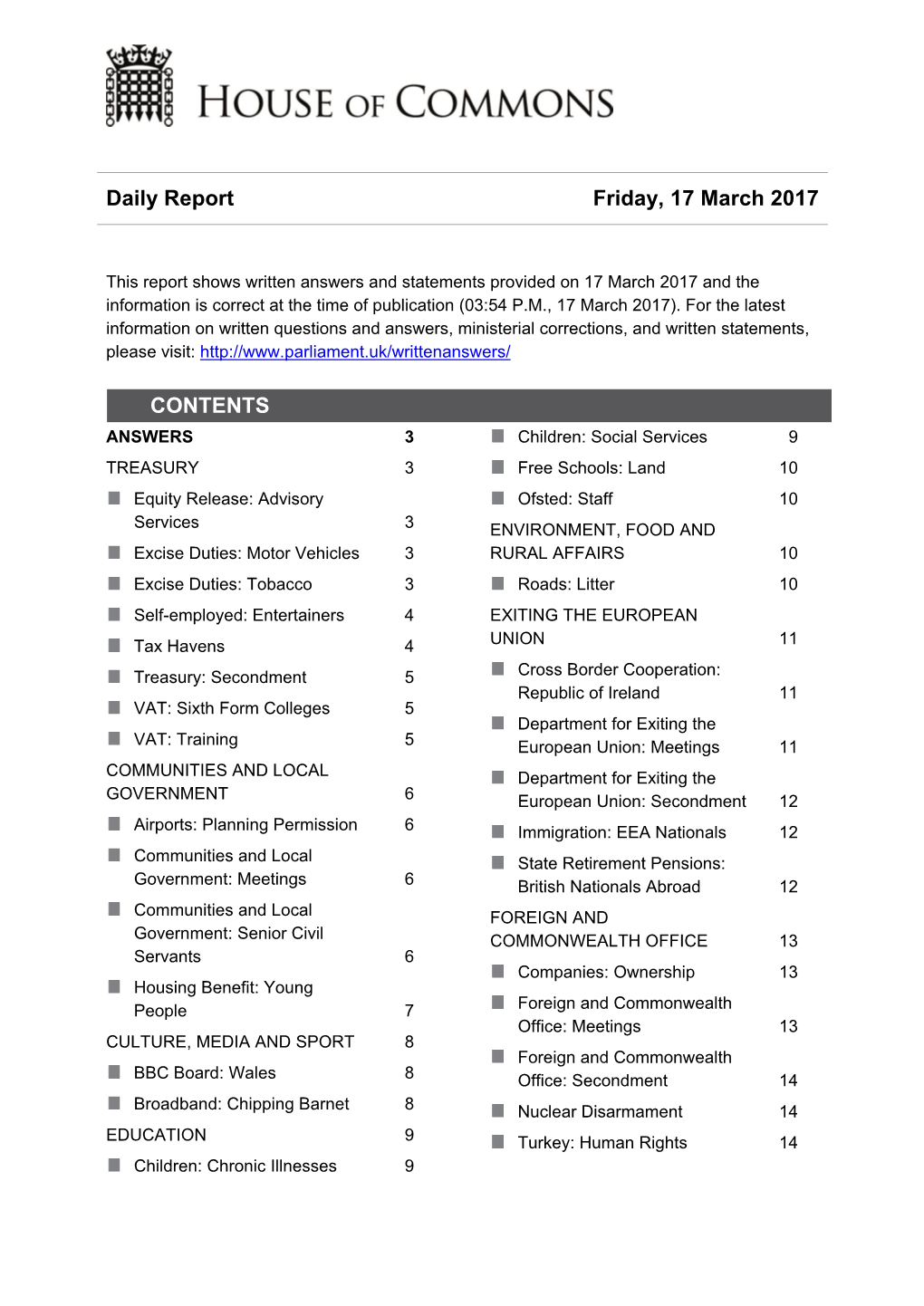 Daily Report Friday, 17 March 2017 CONTENTS