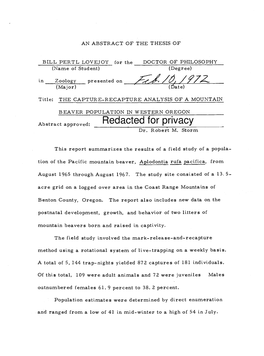 A Capture-Recapture Analysis of a Mountain Beaver Population in Western Oregon