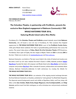 The Columbus Theatre, in Partnership with Firstworks, Presents The