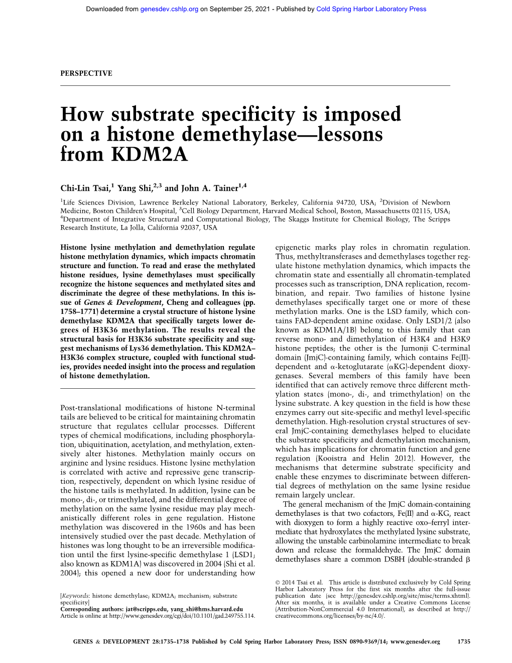 How Substrate Specificity Is Imposed on a Histone Demethylase—Lessons from KDM2A