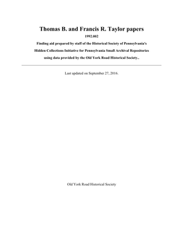 Thomas B. and Francis R. Taylor Papers