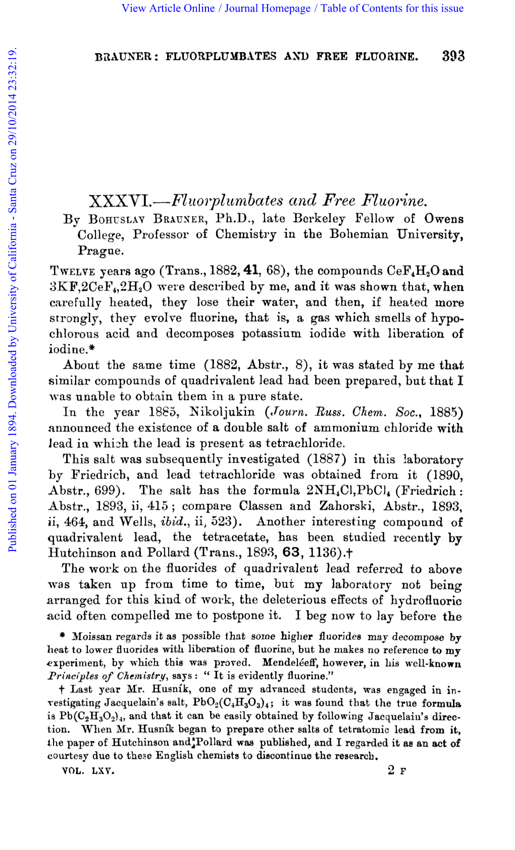 XXXVI.-Fl?Ioiplzsmbate.S Und Free Fluorine