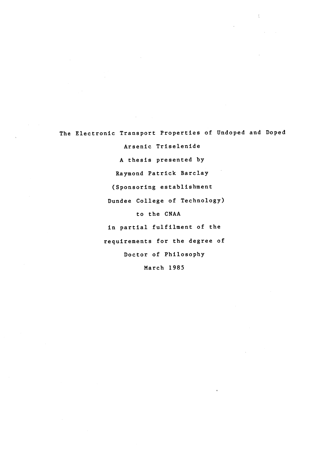 Barclay 1985 the Electronic Transport Properties of Phd