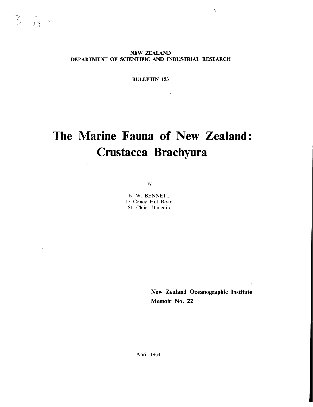 The Marine Fauna of New Zealand: Crustacea Brachyura