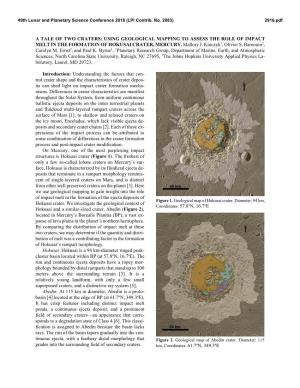 A Tale of Two Craters: Using Geological Mapping to Assess the Role of Impact Melt in the Formation of Hokusai Crater, Mercury