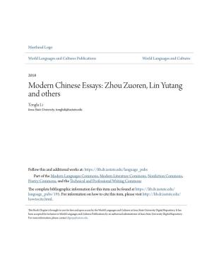 Modern Chinese Essays: Zhou Zuoren, Lin Yutang and Others Tonglu Li Iowa State University, Tongluli@Iastate.Edu