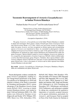 Taxonomic Rearrangement of Arenaria (Caryophyllaceae) in Indian Western Himalaya