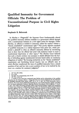 Qualified Immunity for Government Officials: the Problem of Unconstitutional Purpose in Civil Rights Litigation