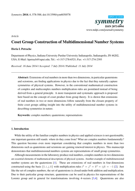 Coset Group Construction of Multidimensional Number Systems