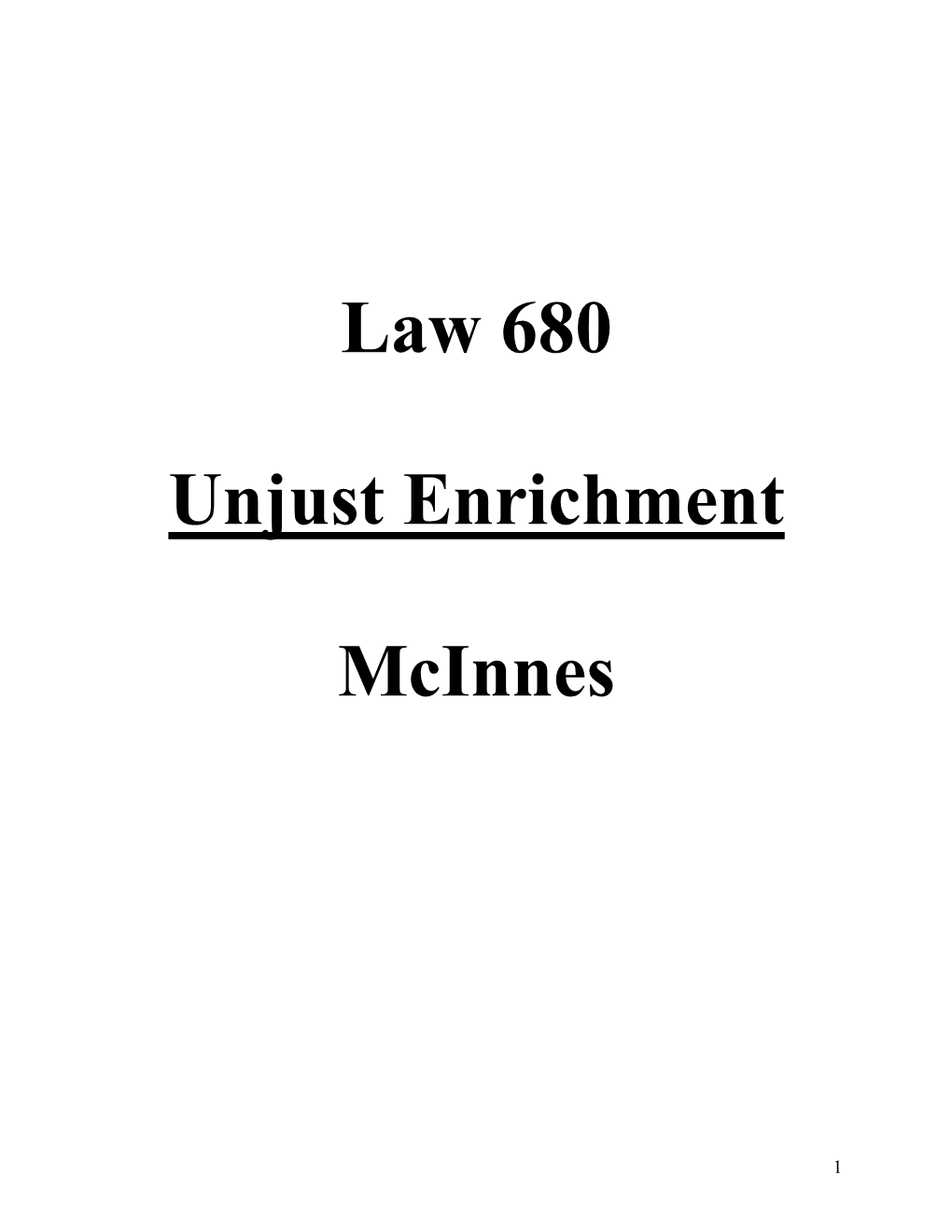 Law 680 Unjust Enrichment Mcinnes