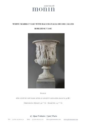 White Marble Vase with Bacchanalia Decor Called