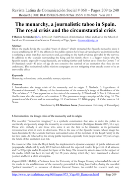 The Monarchy, a Journalistic Taboo in Spain. the Royal Crisis and The