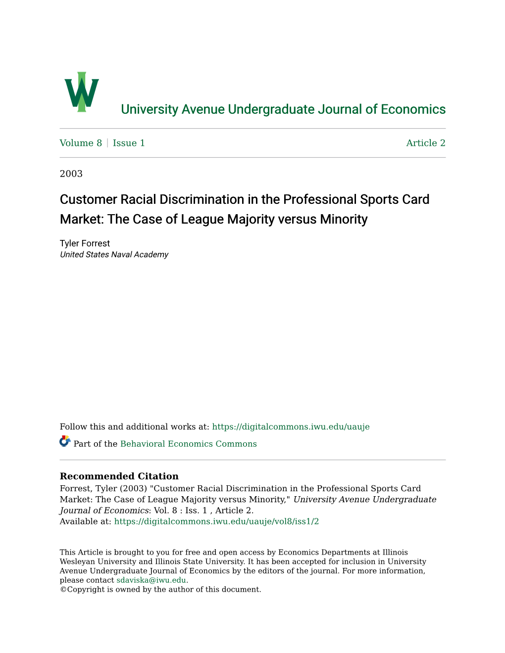 Customer Racial Discrimination in the Professional Sports Card Market: the Case of League Majority Versus Minority