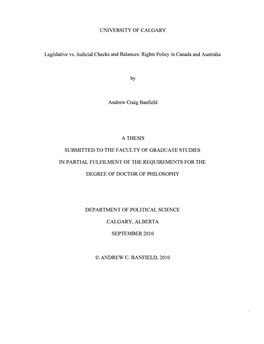Legislative Vs. Judicial Checks and Balances: Rights Policy in Canada and Australia