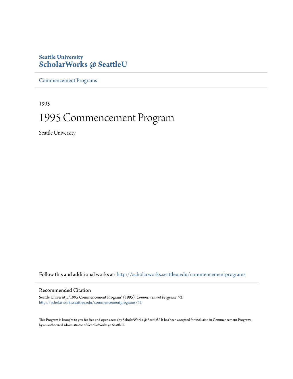 1995 Commencement Program Seattle Niu Versity