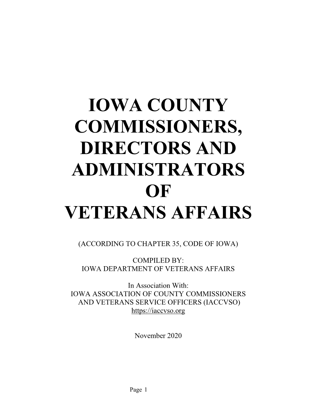Iowa County Commissioners, Directors and Administrators of Veterans Affairs