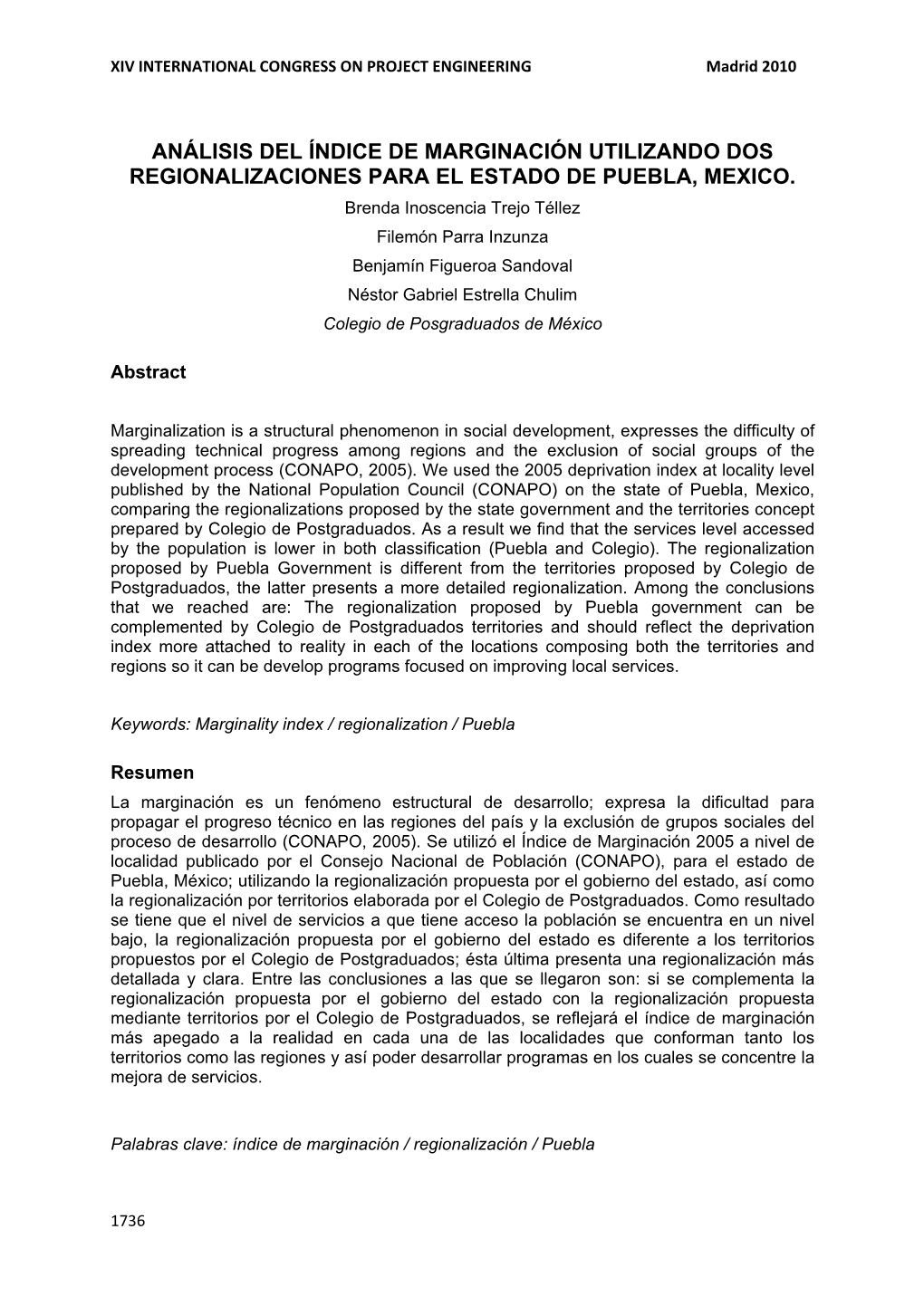 Análisis Del Índice De Marginación Utilizando Dos Regionalizaciones Para El Estado De Puebla, Mexico