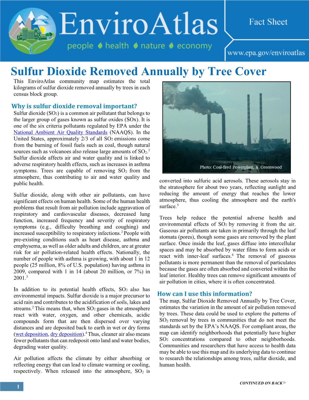 Sulfur Dioxide Removed Annually by Tree Cover