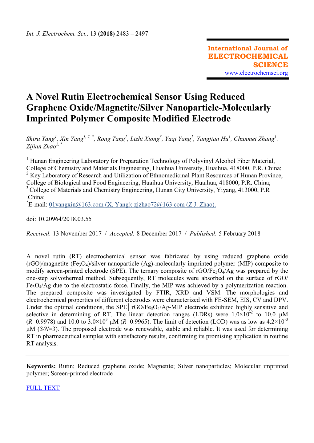 A Novel Rutin Electrochemical Sensor Using Reduced Graphene Oxide/Magnetite/Silver Nanoparticle-Molecularly Imprinted Polymer Composite Modified Electrode