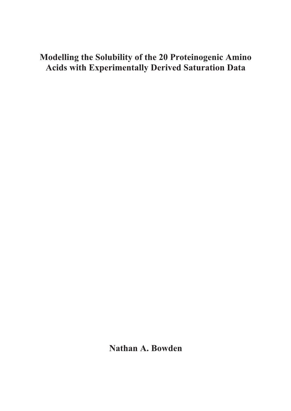 Modelling the Solubility of the 20 Proteinogenic Amino Acids with Experimentally Derived Saturation Data