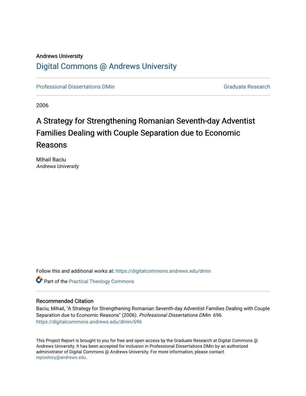 A Strategy for Strengthening Romanian Seventh-Day Adventist Families Dealing with Couple Separation Due to Economic Reasons