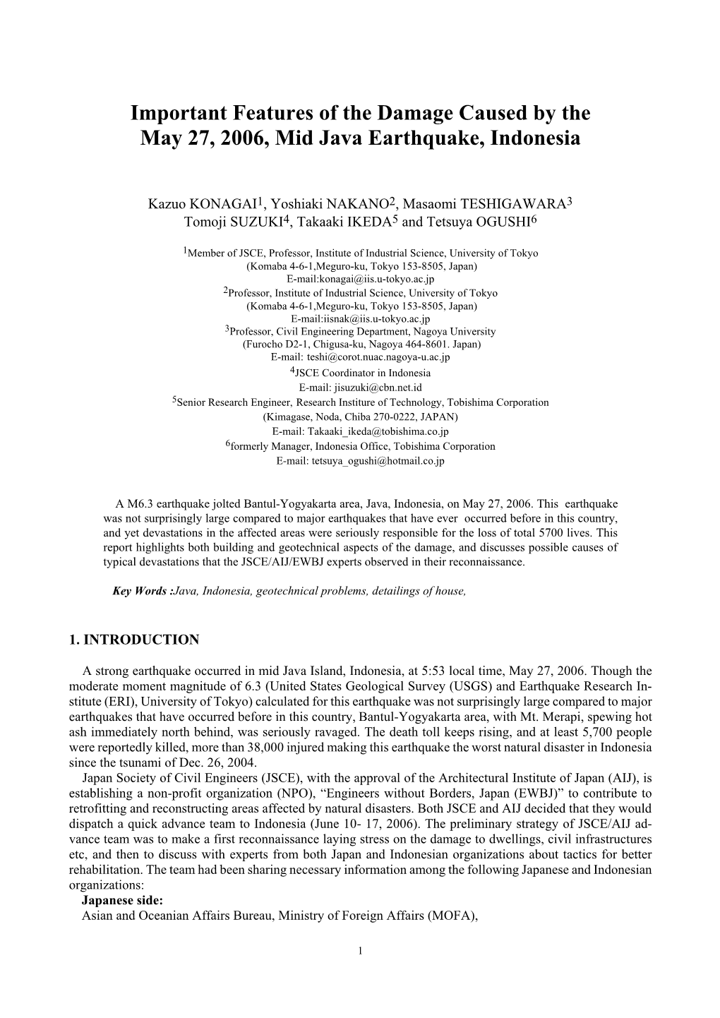 Important Features of the Damage Caused by the May 27, 2006, Mid Java Earthquake, Indonesia