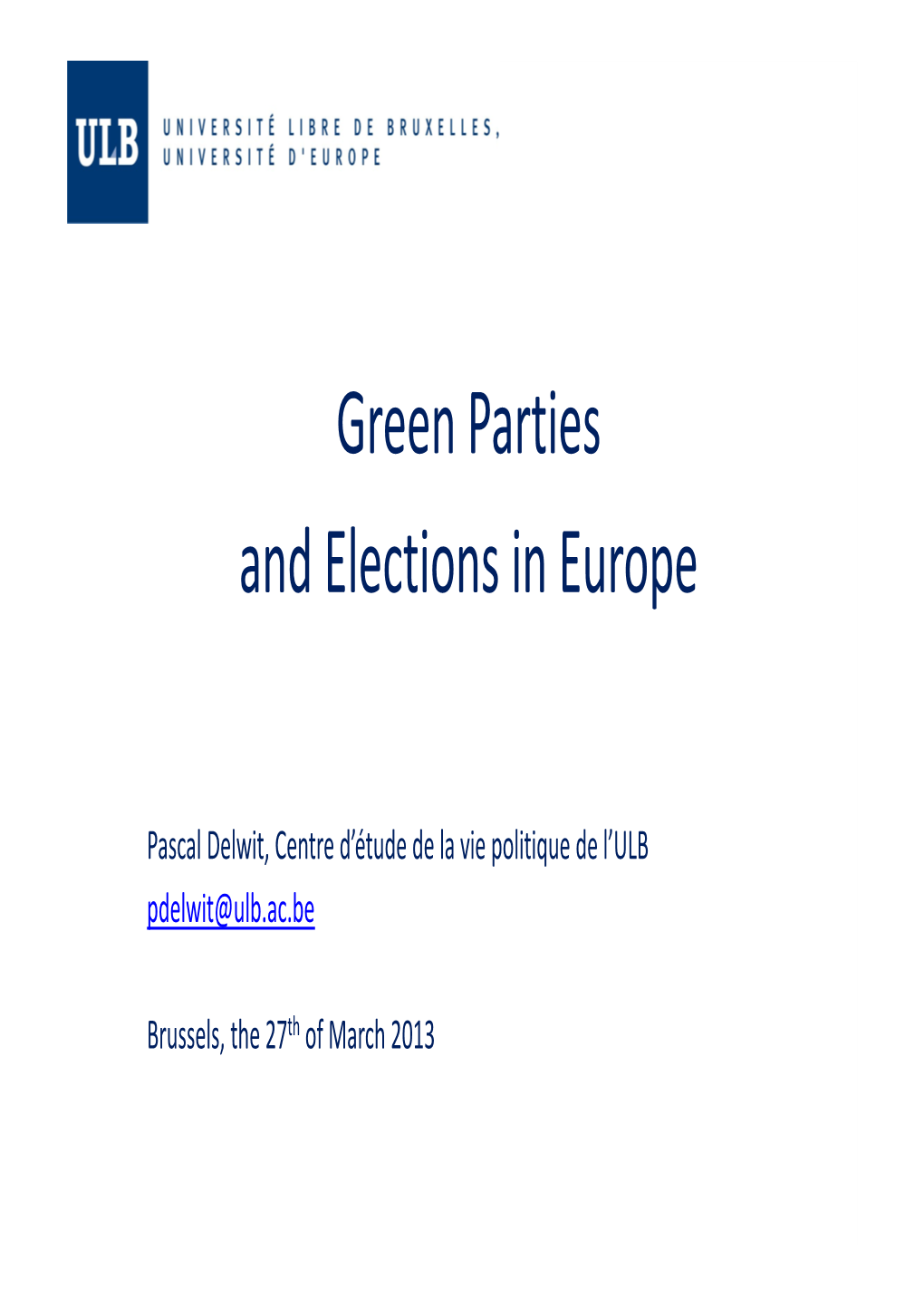 Green Parties and Elections in Europe