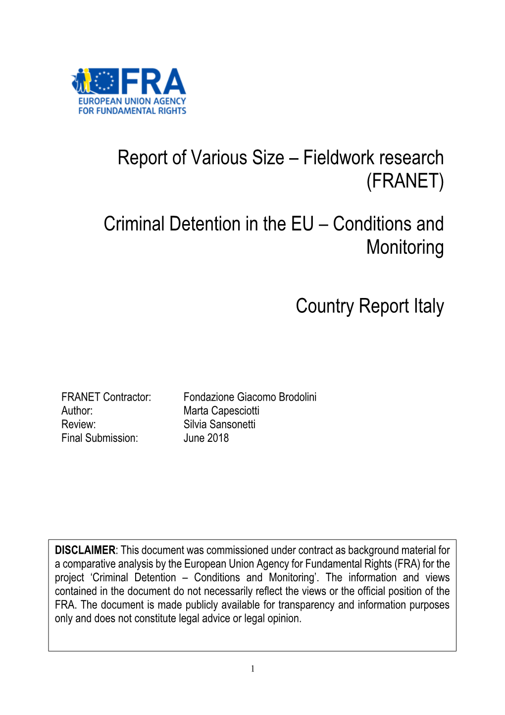 Criminal Detention in the EU – Conditions and Monitoring Country