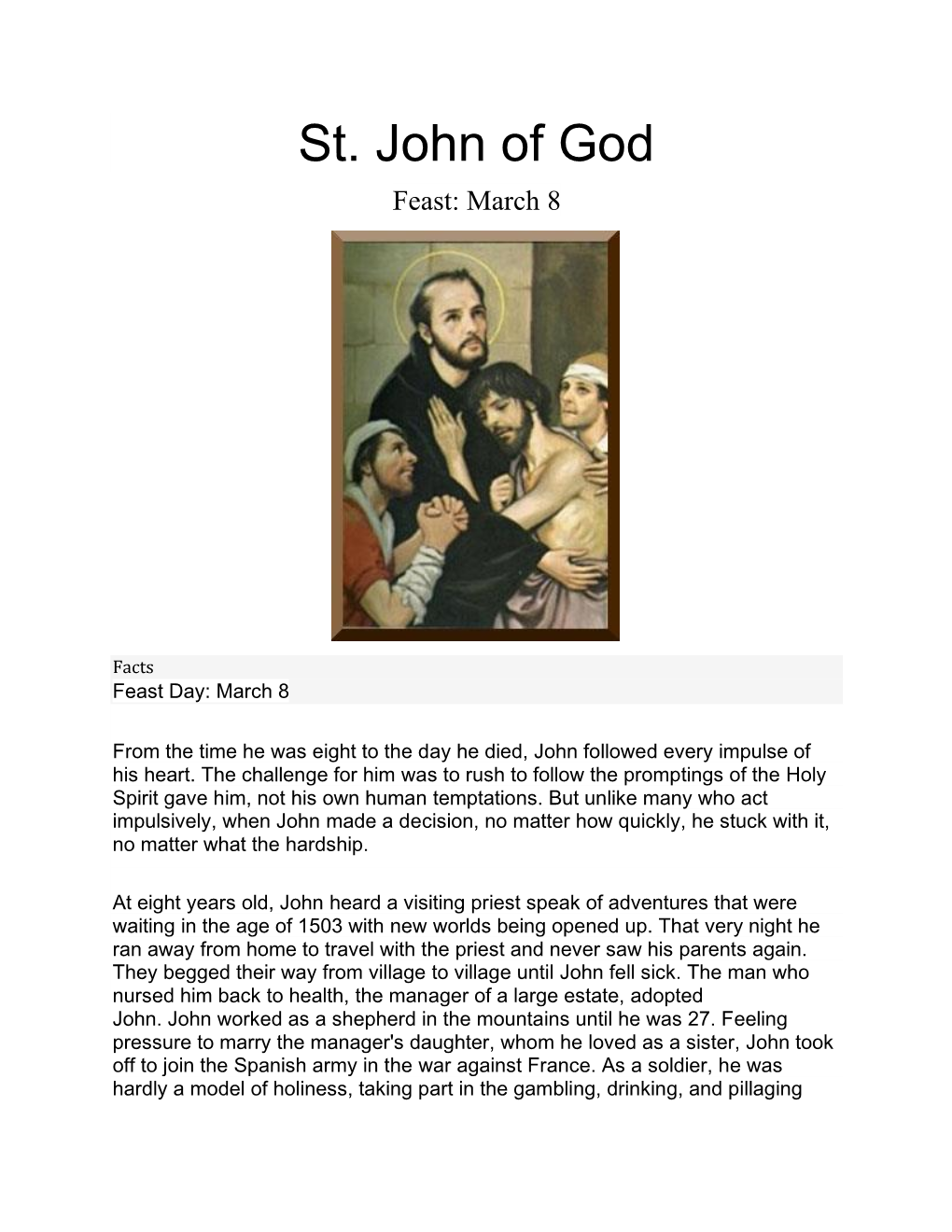 St. John of God Feast: March 8