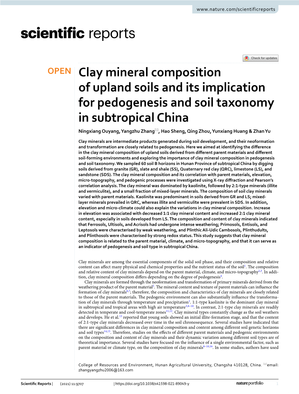 Clay Mineral Composition of Upland Soils and Its Implication For