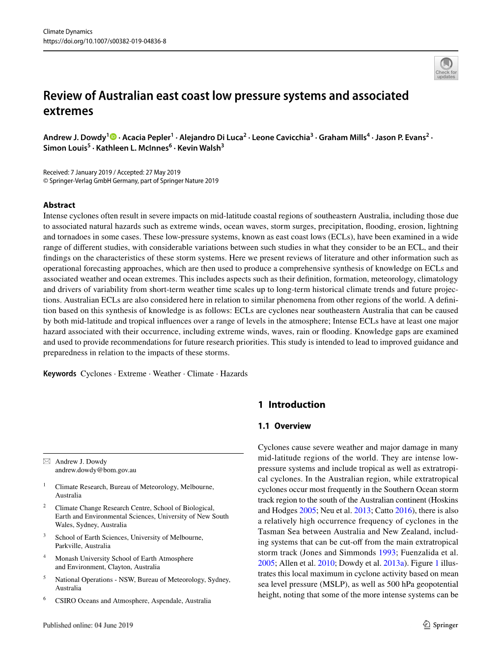 Review of Australian East Coast Low Pressure Systems and Associated Extremes