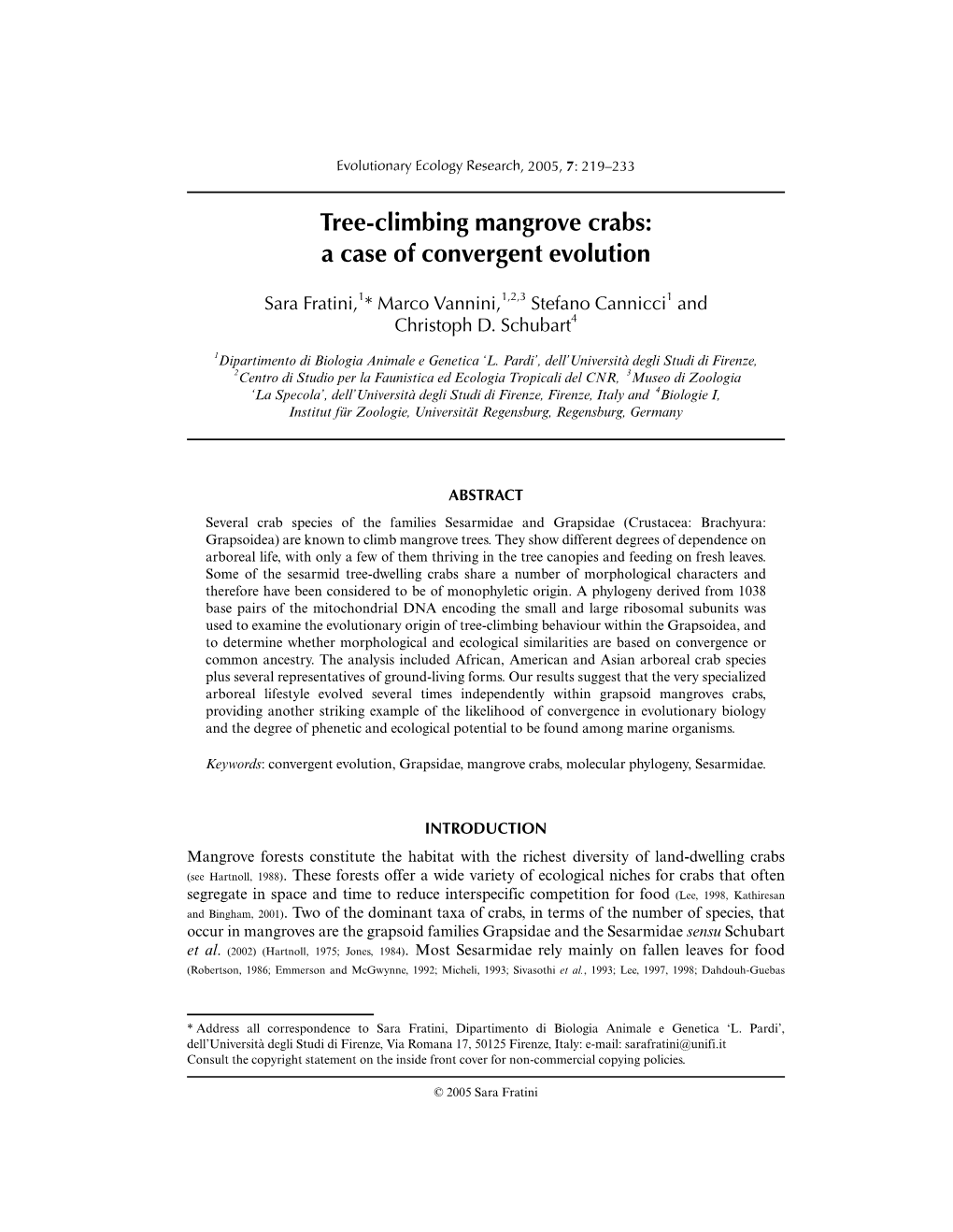 Tree-Climbing Mangrove Crabs: a Case of Convergent Evolution