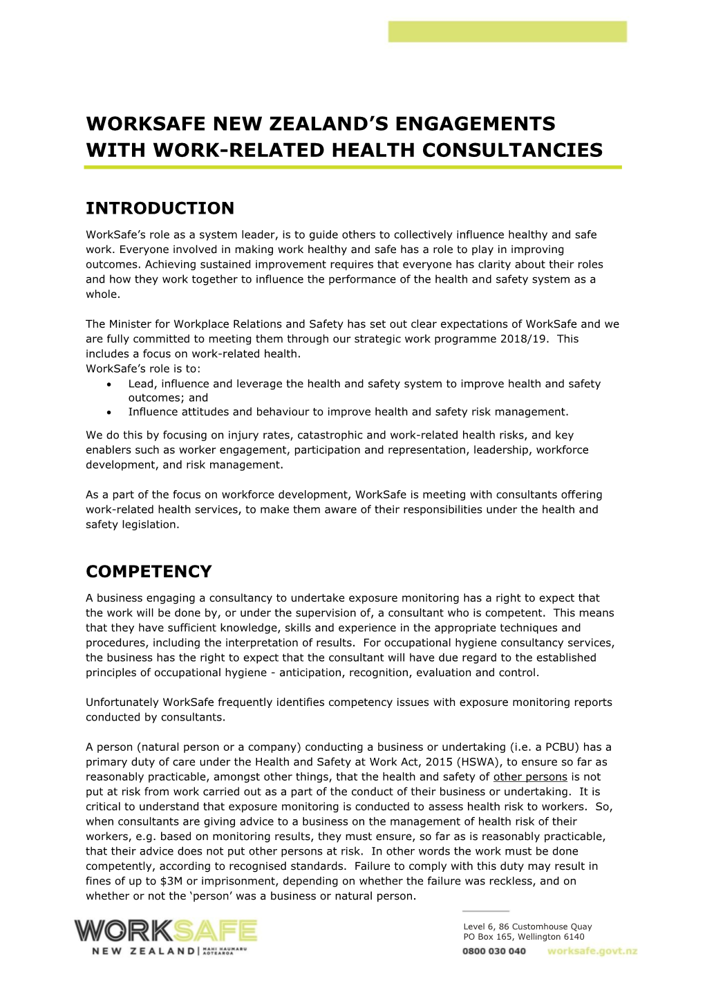 Worksafe New Zealand's Engagements with Work-Related Health Consultancies