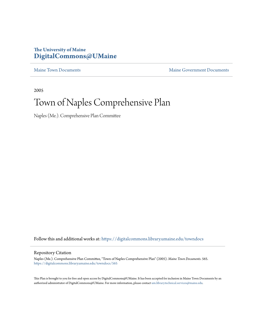 Town of Naples Comprehensive Plan Naples (Me.)