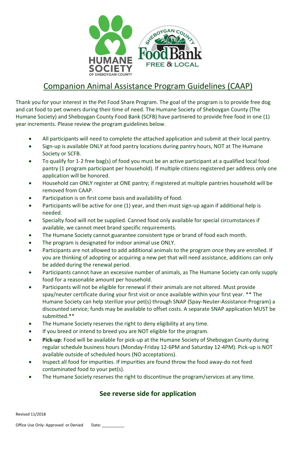 Companion Animal Assistance Program Guidelines (CAAP) Companion Animal Assistance Program Guidelines (CAAP)