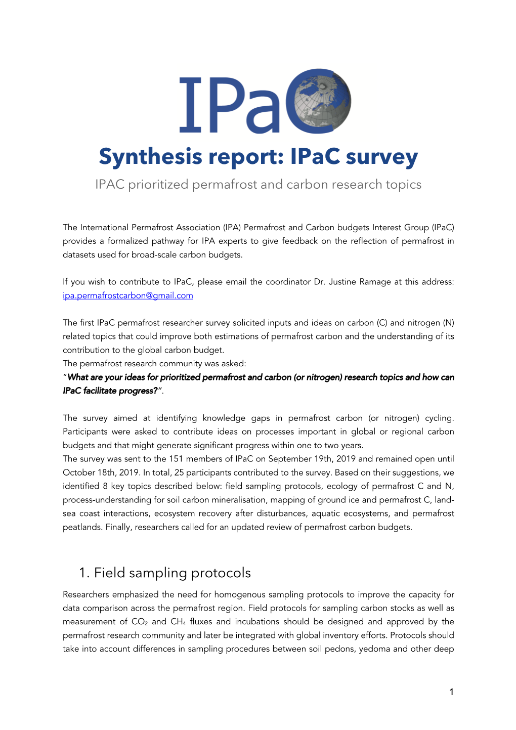 Synthesis Report: Ipac Survey IPAC Prioritized Permafrost and Carbon Research Topics