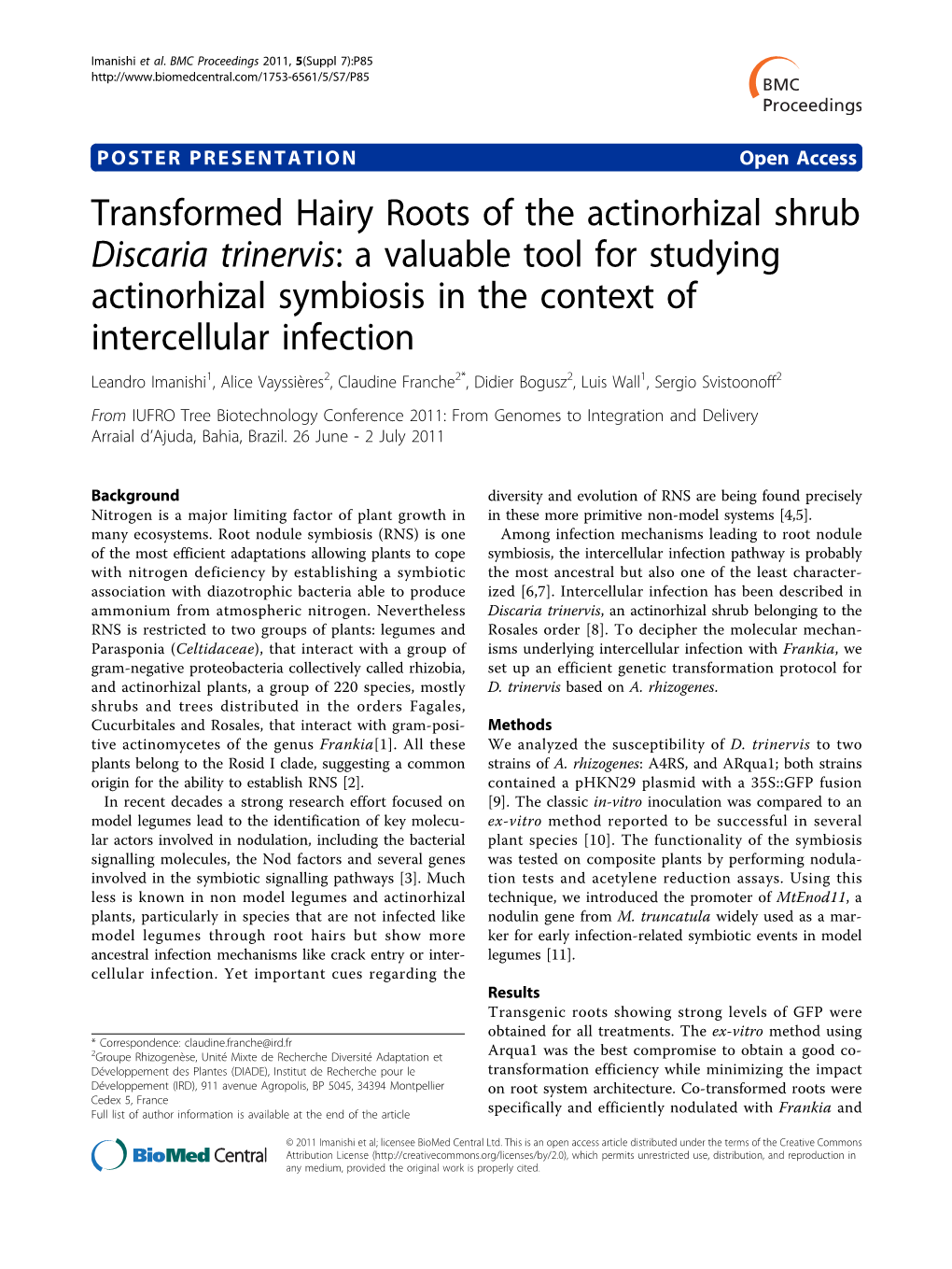 Transformed Hairy Roots of the Actinorhizal Shrub Discaria