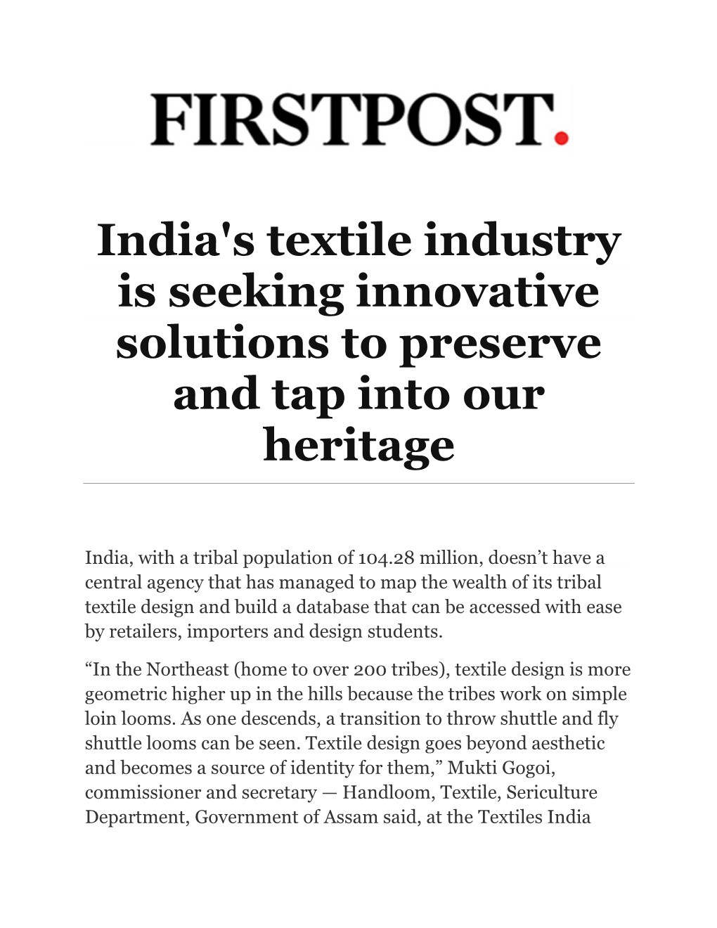 India's Textile Industry Is Seeking Innovative Solutions to Preserve and Tap Into Our Heritage