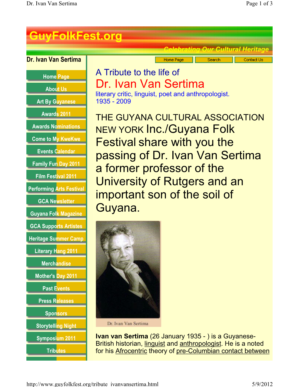 Guyfolkfest.Org Dr. Ivan Van Sertima NEW YORK Inc./Guyana Folk