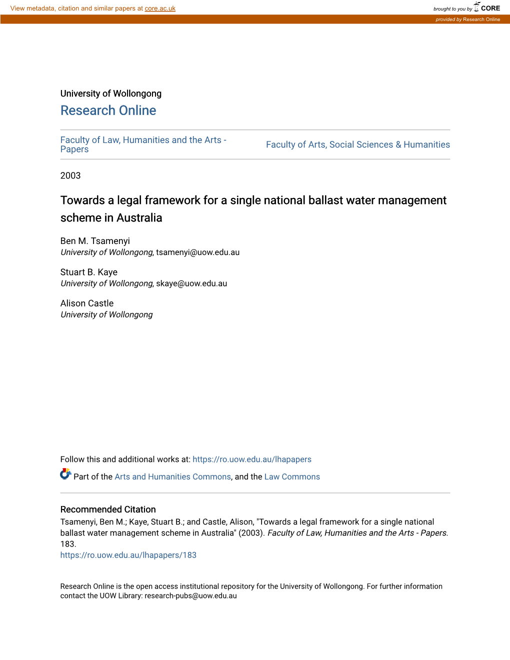 Towards a Legal Framework for a Single National Ballast Water Management Scheme in Australia