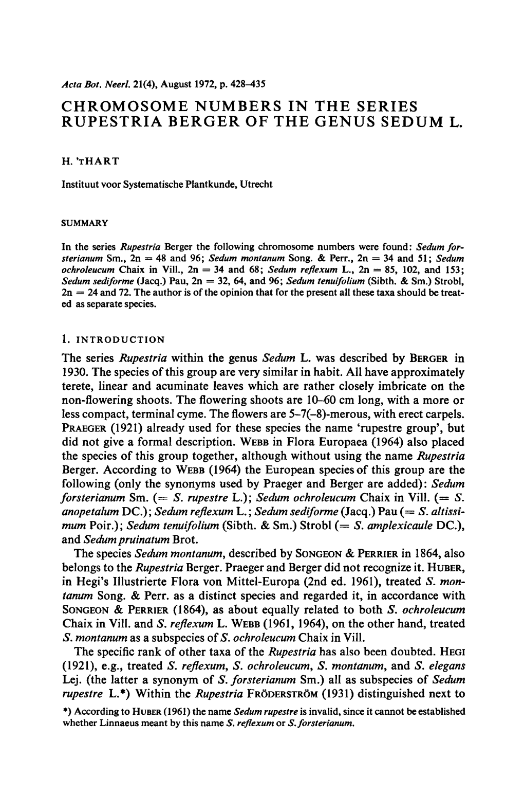 Chromosome Numbers in the Series Rupestria Berger of the Genus