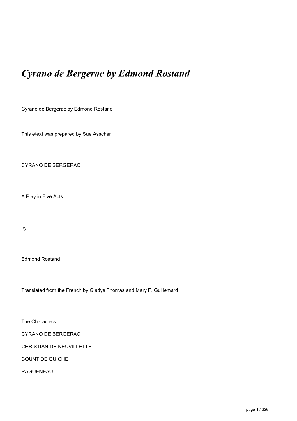 Cyrano De Bergerac by Edmond Rostand&lt;/H1&gt;