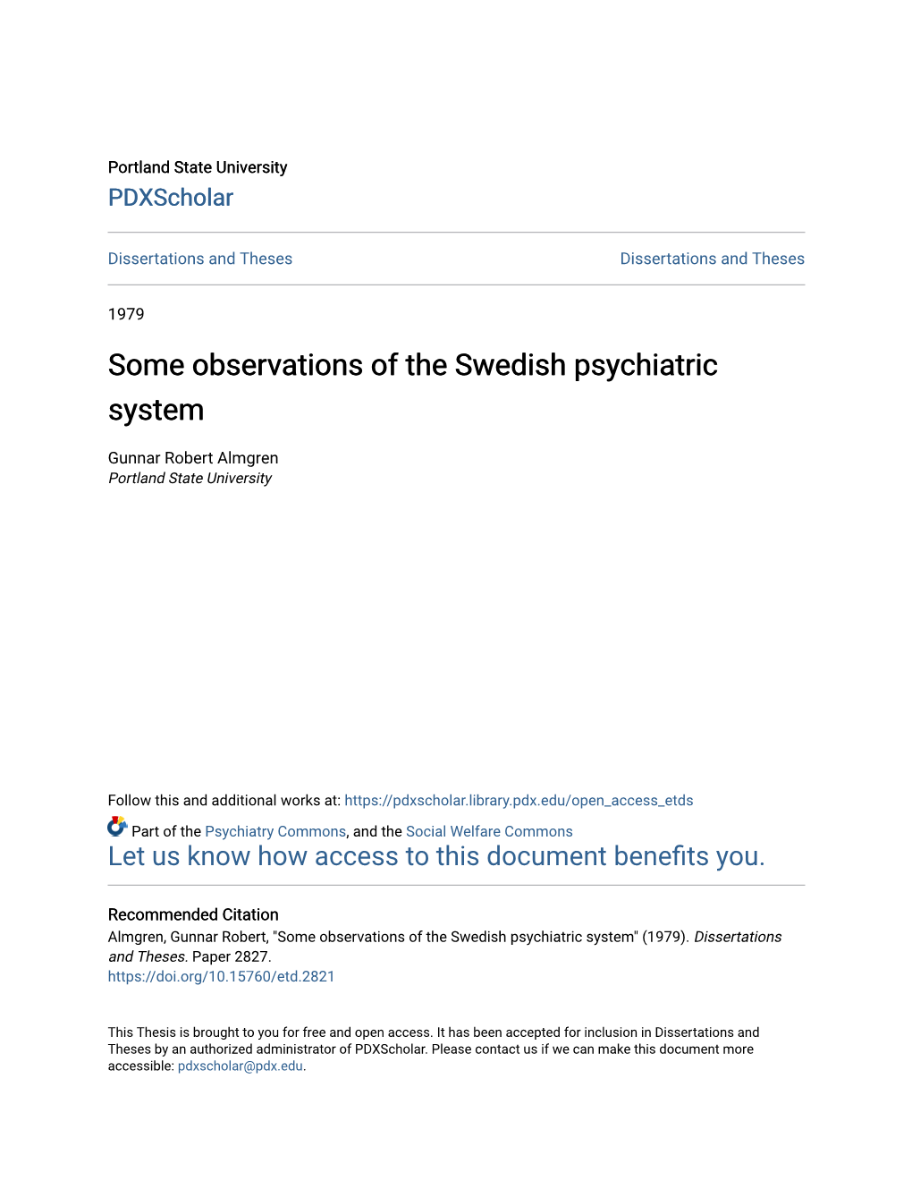 Some Observations of the Swedish Psychiatric System
