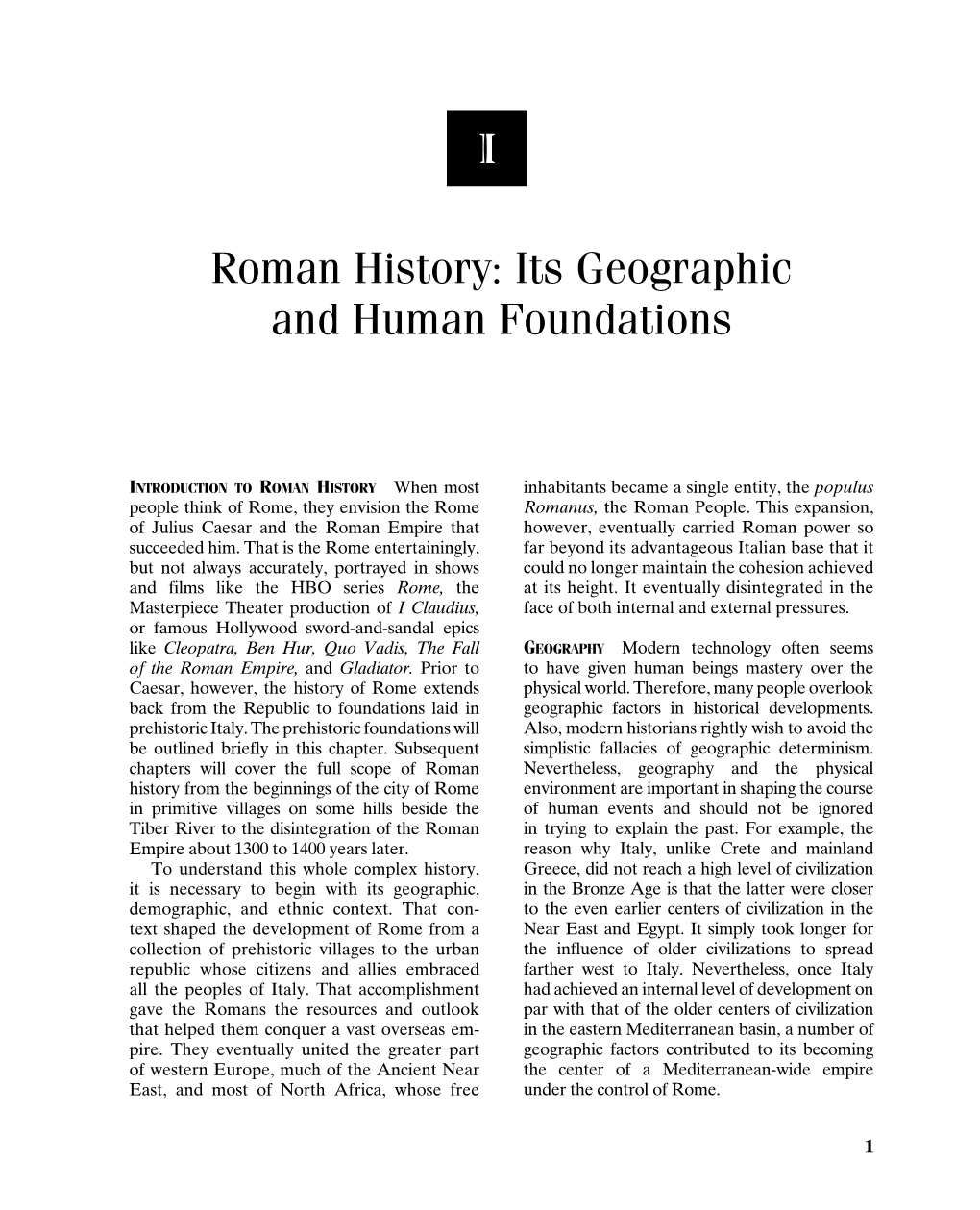 I Roman History: Its Geographic and Human Foundations