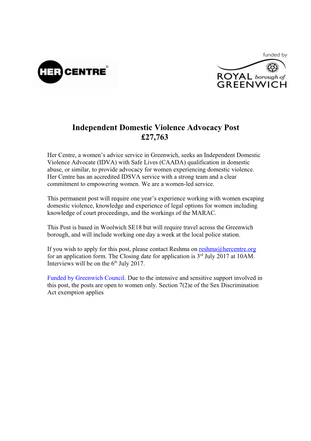 Independent Domestic Violence Advocacy Post