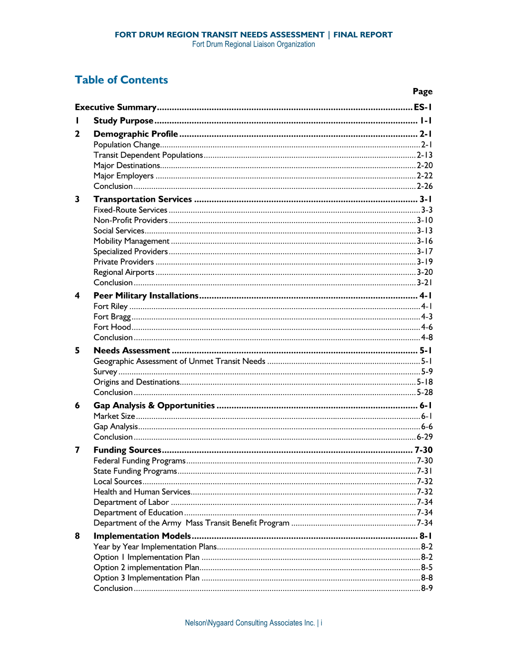 Table of Contents Page Executive Summary
