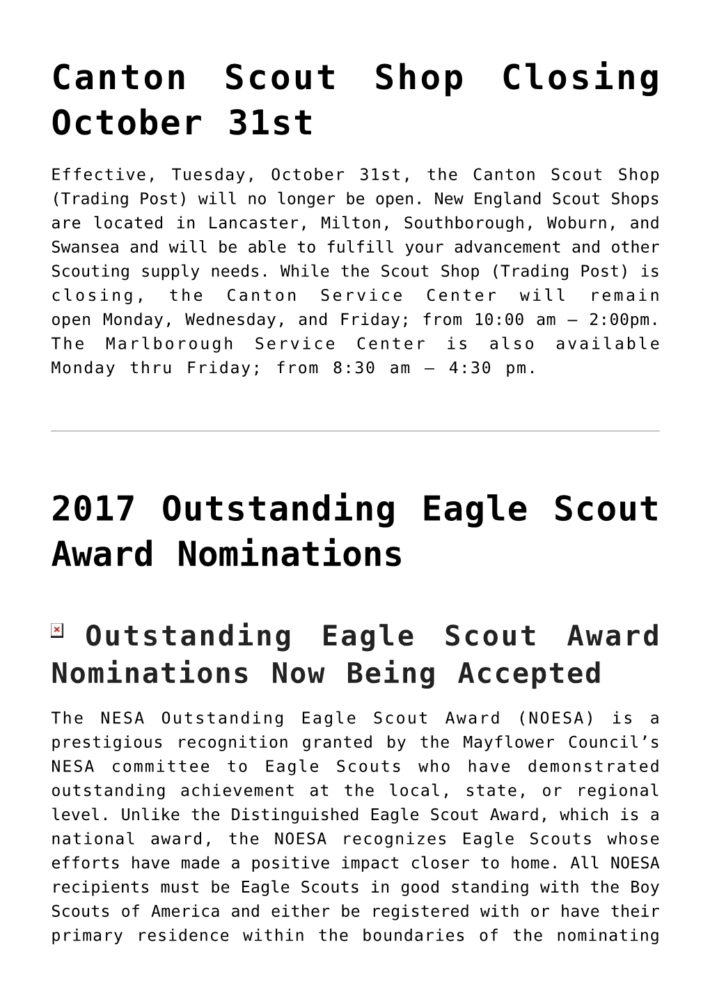 Canton Scout Shop Closing October 31St,2017