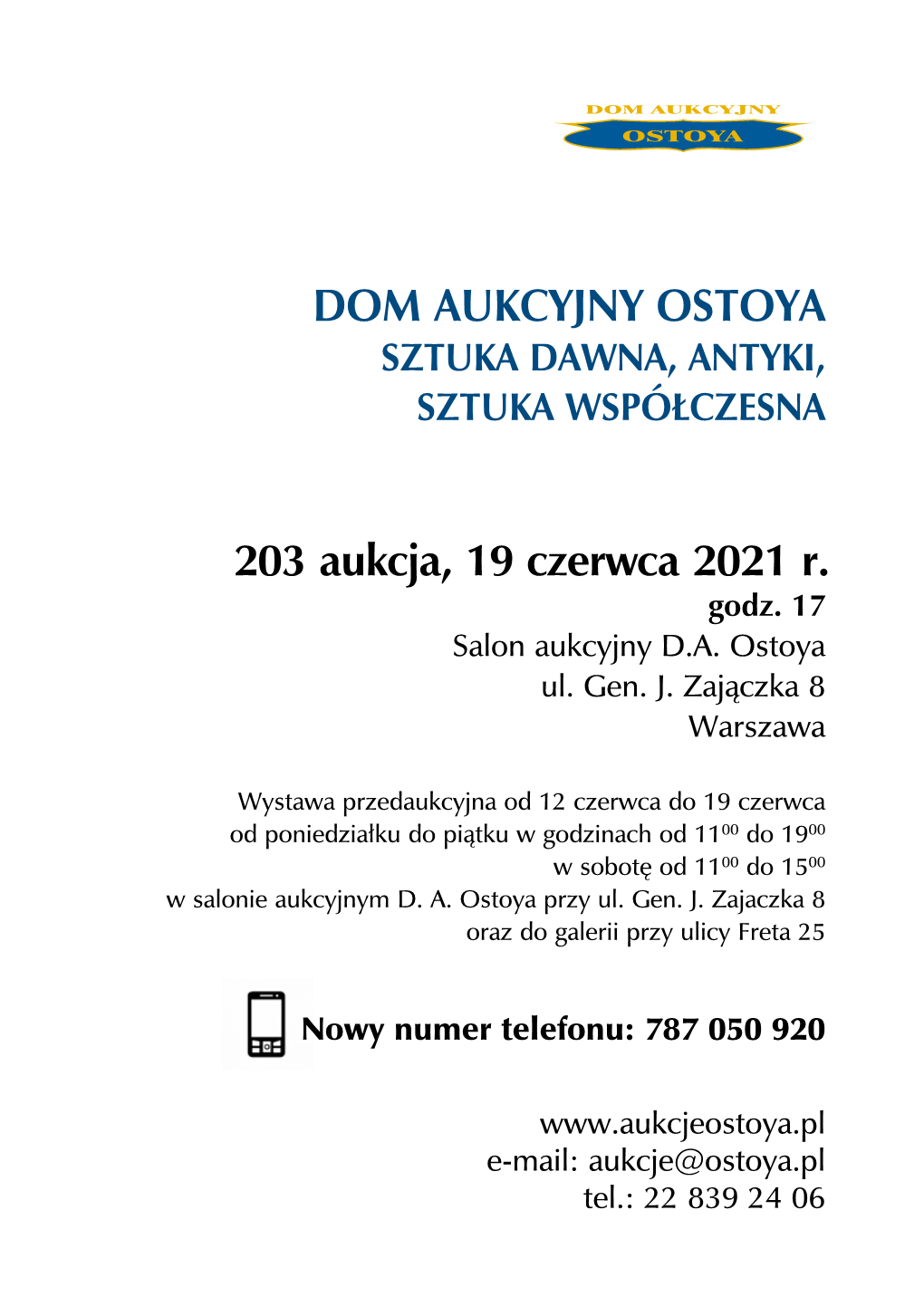 203 Aukcja, 19 Czerwca 2021 R. Godz