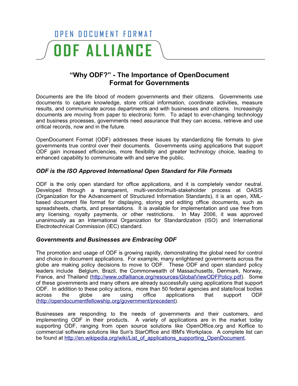 “Why ODF?” - the Importance of Opendocument Format for Governments