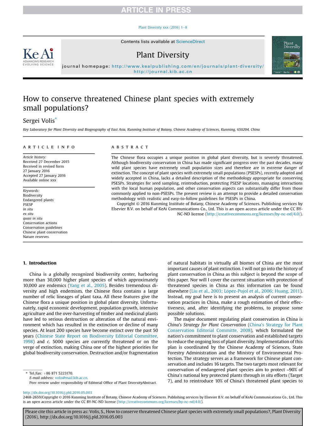 How to Conserve Threatened Chinese Plant Species with Extremely Small Populations?